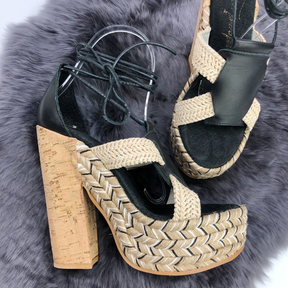 SOLD Free People Chunky Ankle Wrap Espadrille Heel - Picture 2 of 8